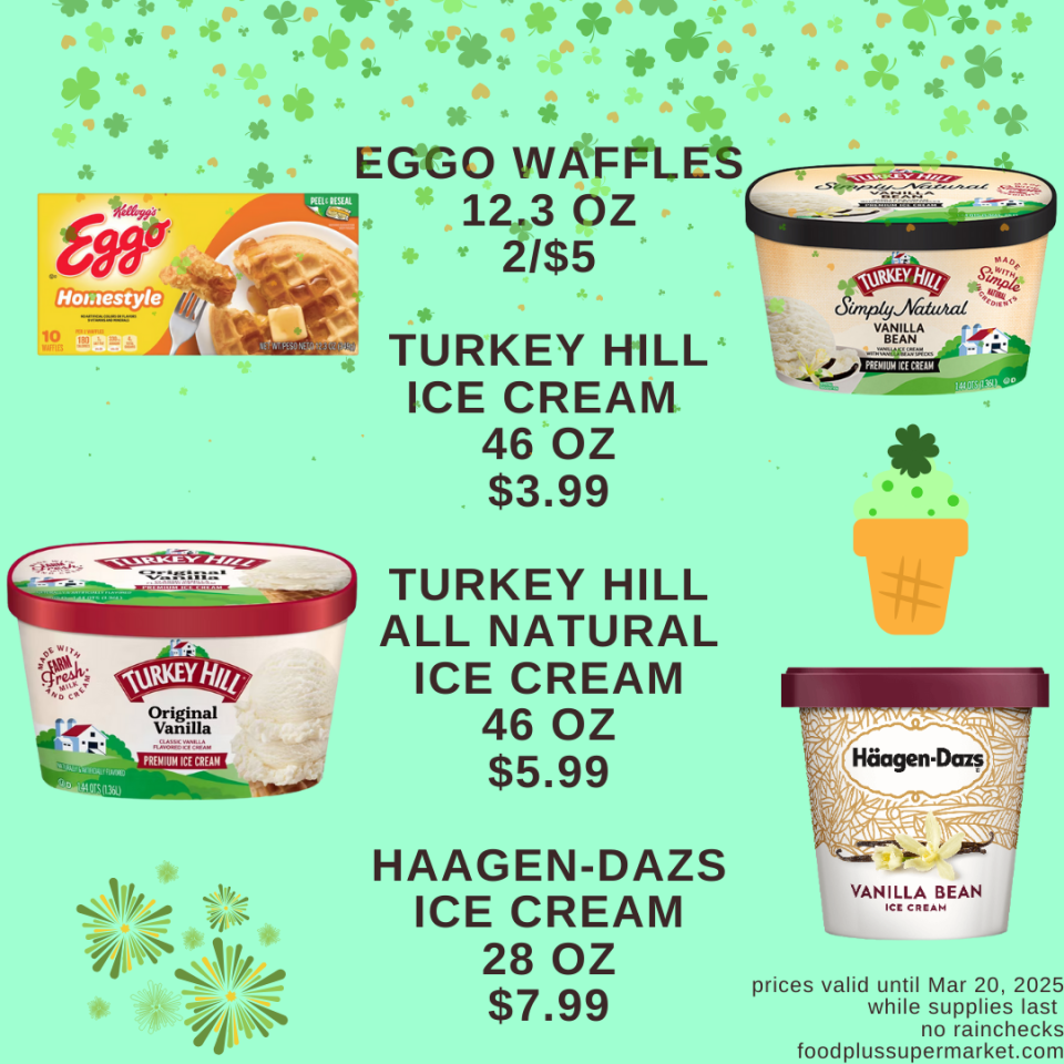 On Sale - Eggo Waffles, Turkey Hill Ice Cream, Turkey Hill All Natural Ice Cream, Haagen Dazs Ice Cream
