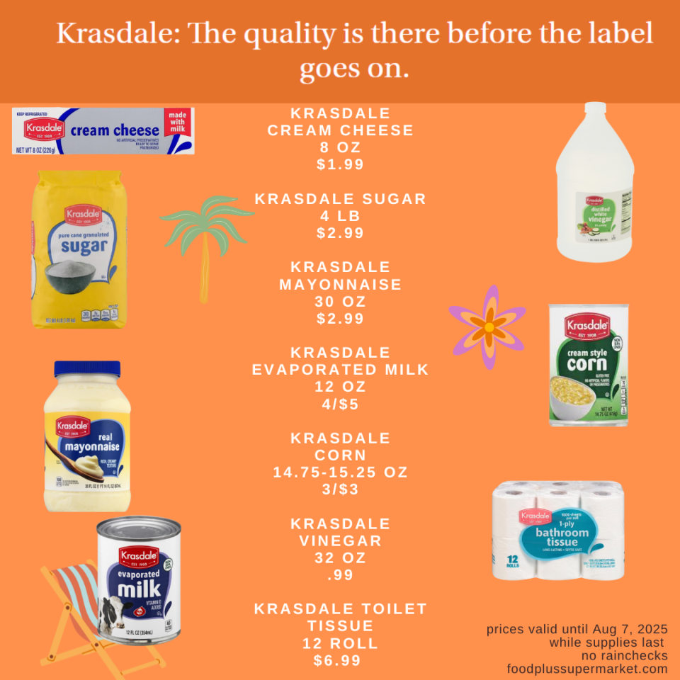 Krasdale Cream Cheese 8z. $1.99, Krasdale Sugar 4lbs. $2.99 ...