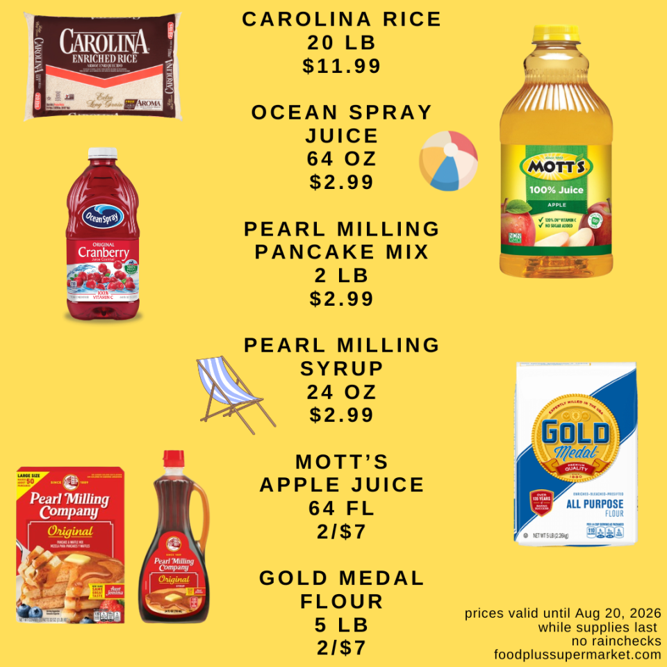 A promotional grocery flyer for Food Plus Supermarket highlighting Krasdale brand products. The top banner reads, 